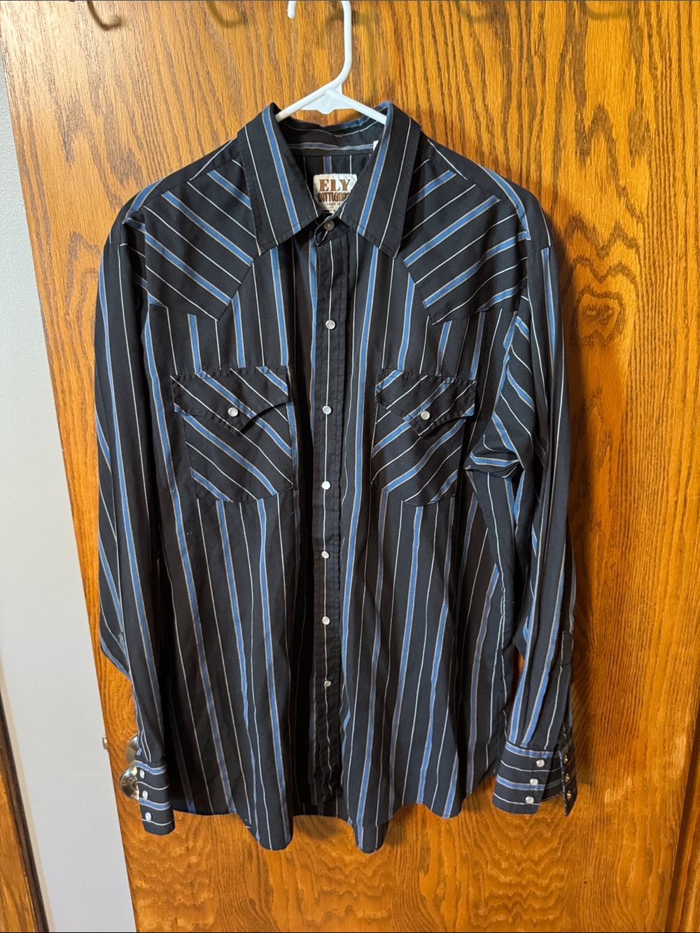 Ely Cattleman Black Shirt with Blue Pinstripes